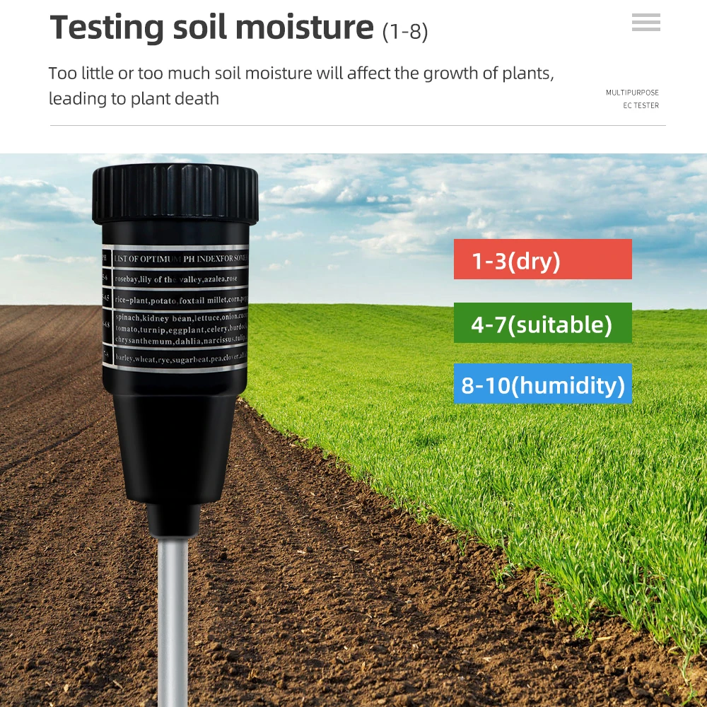 Soil pH & Moisture Tester with 295mm Long Metal Probe Waterproof Soil Tester Kit Tools for Garden Flower Farm soil moisture sensor soil tester