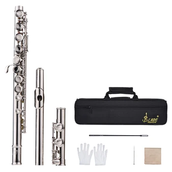 

Western Concert Flute 16 Holes C Key Cupronickel Woodwind Instrument with Cleaning Cloth Stick Gloves Screwdriver