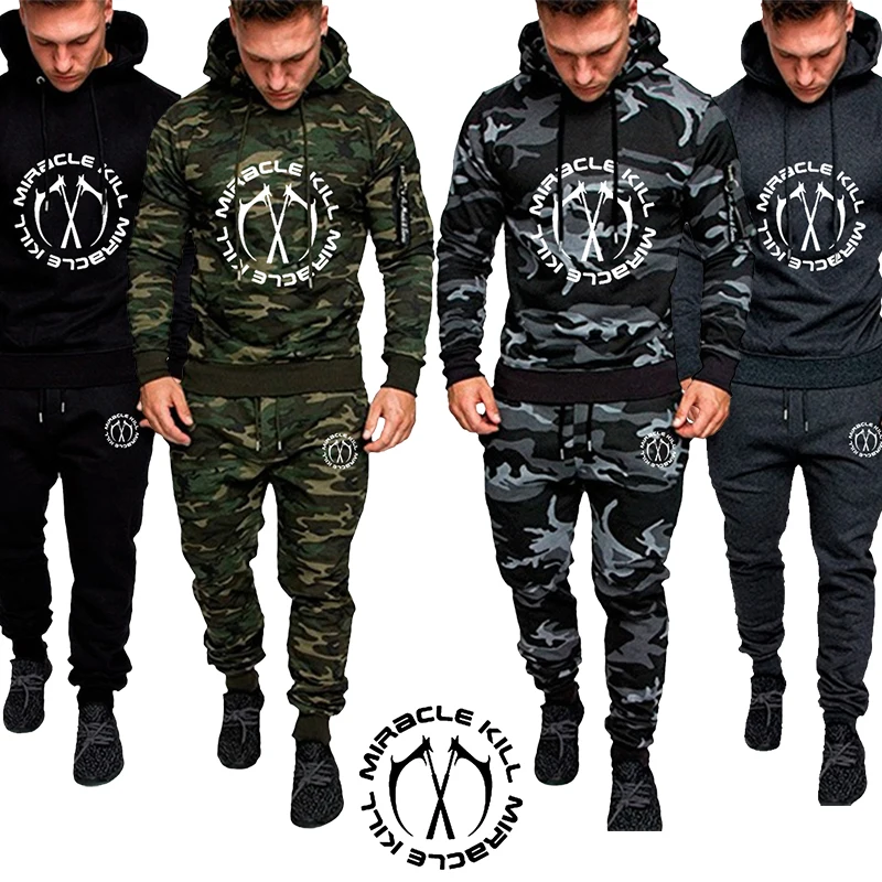 

Fashion Men's 2020 Casual Camouflage Sweater Two-Piece Spring Hooded Sweater Fleece And Pants Set Men's Clothing