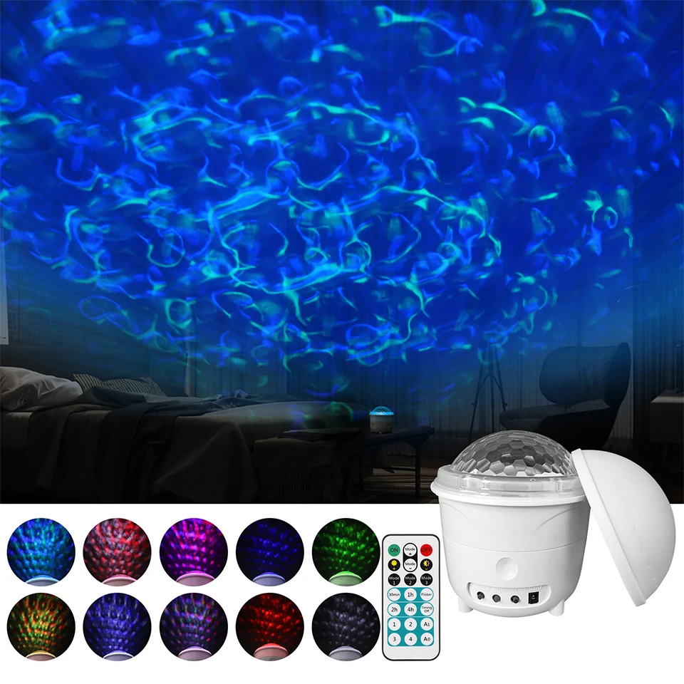 USB led Blueteeth rotating music ocean starry sky projection lamp water ripple laser stage night light disco10-color | Освещение