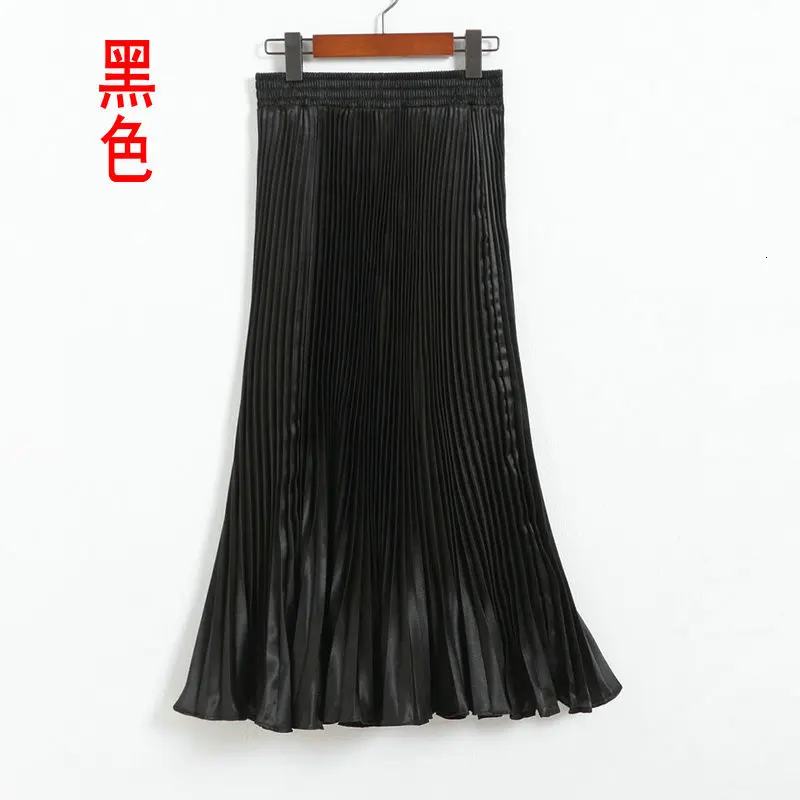 Эластичные юбки с высокой талией для женщин, большие размеры, плиссированная юбка, длинные осенние зимние юбки макси, Европа Faldas Mujer Moda Jupe Femme - Цвет: black