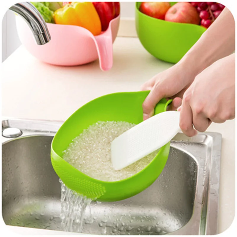 Food Grade Plastic Rice Beans Peas Washing Filter Strainer Green Pink Color Basket Sieve Drainer Cleaning Gadget Kitchen Tools