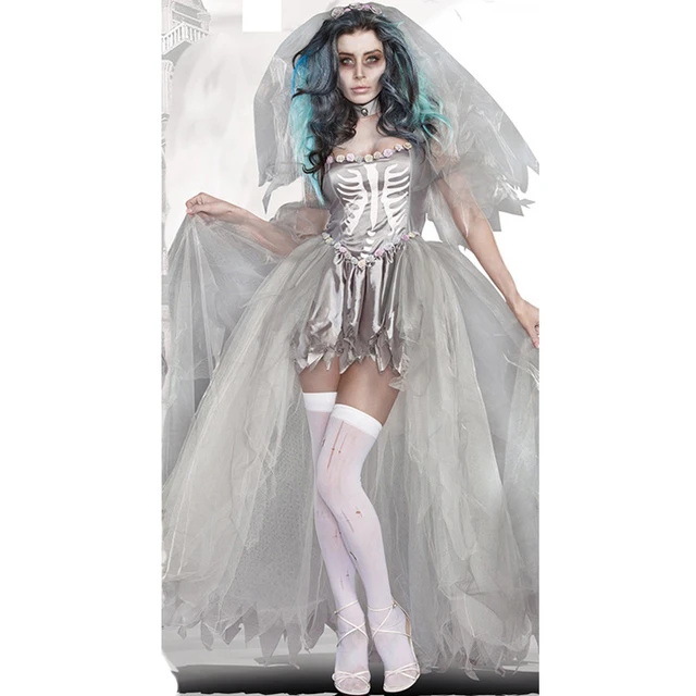 MicCostumes Ghost Bride Skeleton Cosplay Dress Halloween Costume