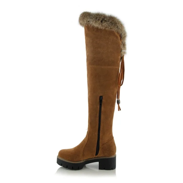 Женские зимние сапоги выше колена; зимняя обувь на платформе; теплая пушистая обувь; высокие сапоги с круглым носком; высокие сапоги на шнуровке; MAZIAO