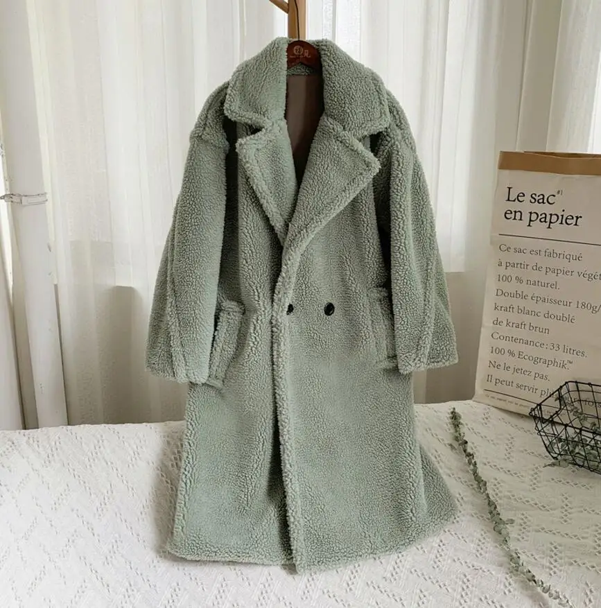 Fruit green New Teddy Coat Faux Fur Long Coat Lamb Fur Coat 10 Colour Thick Coat Warm Coat for Women free of Charge - Цвет: Fruit green