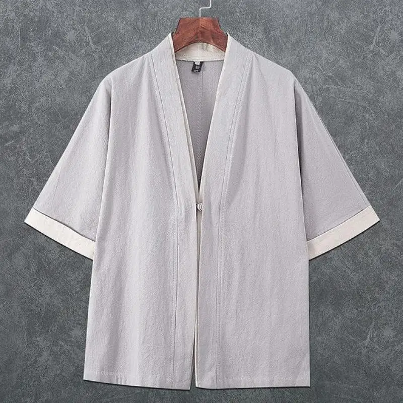 Chinese Style Linen Men Kimono Cardigan Traditional Yukata Japanese Samurai Clothing Casual Beach Thin Asian Clothes 3XL 4XL 5XL