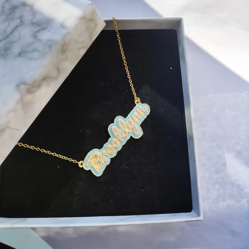 DUOYING Fashion Custom Name Necklace With Zirconia Personlized Colorful Enamel Outline Pave Necklace For Christmas Cute Gift