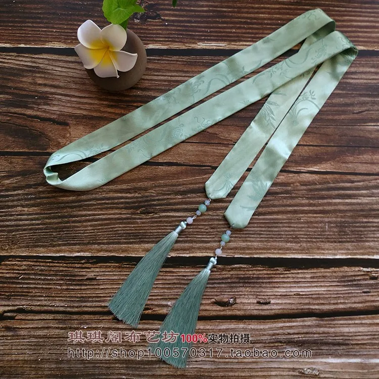 Green cyan Hanfu повязка для волос древняя стильная повязка на голову кисточка стример сплошной цвет для мужчин и женщин повязка для волос с кисточками вытирая аксессуары для волос - Цвет: Green cyan