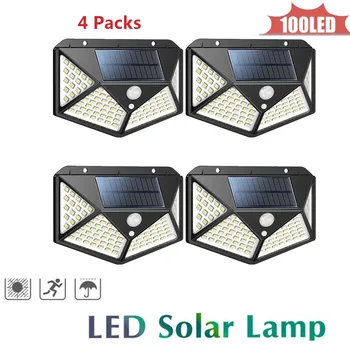 

100 LED Waterproof Solar Powered PIR Motion Sensor LED Solar Light Outdoor Garden Emergency Security Wall Lamp 4 sided 270°light