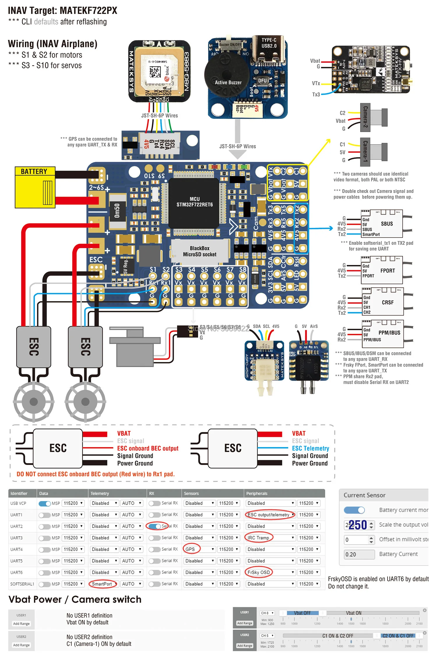 Контроллер полета Matek F722 WPX оригинальный Полетный контроллер STM32F722 2 ~ 6S со