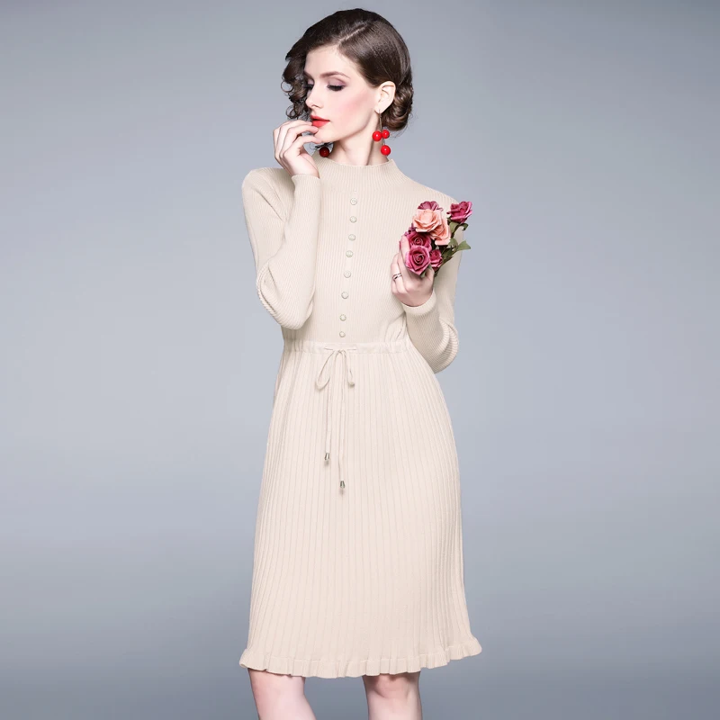 Женское трикотажное платье свитер средней вечерние ны с длинным рукавом|Платья| |