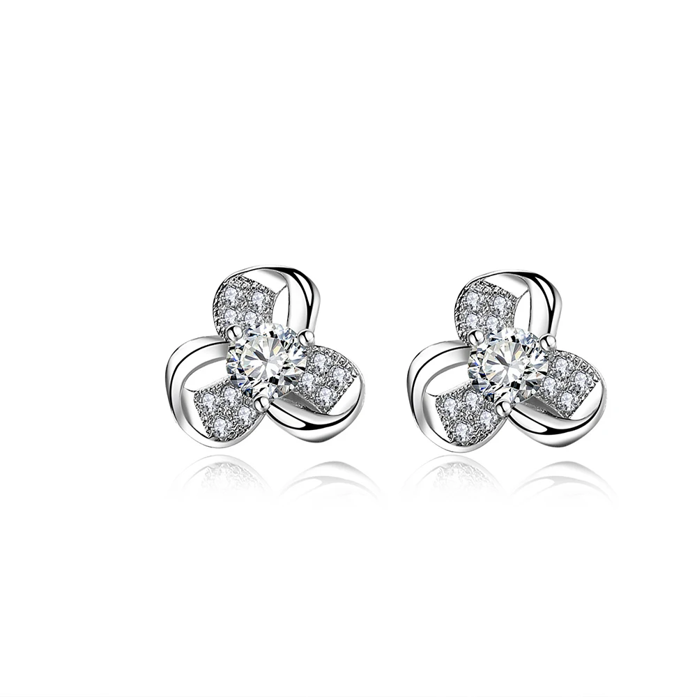 

925 sterling silver stud earrings zircon clover christmas pendientes oorbellen brincos accessories womens earrings fashion jewe