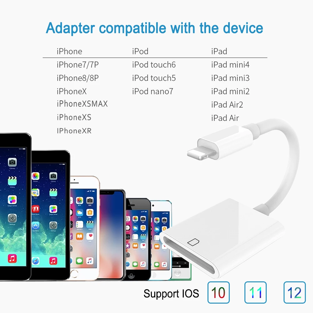 Адаптер для чтения карт Lightning SD совместимый с OTG кабелем передачи данных цифровой