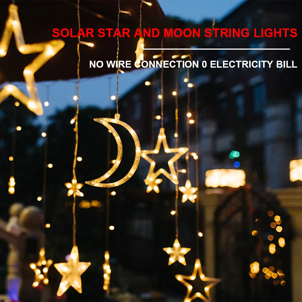 New Smart Remote Control Solar Star Moon Light String Outdoor LED Garden Waterproof Christmas Day Wedding Decoration String lamp