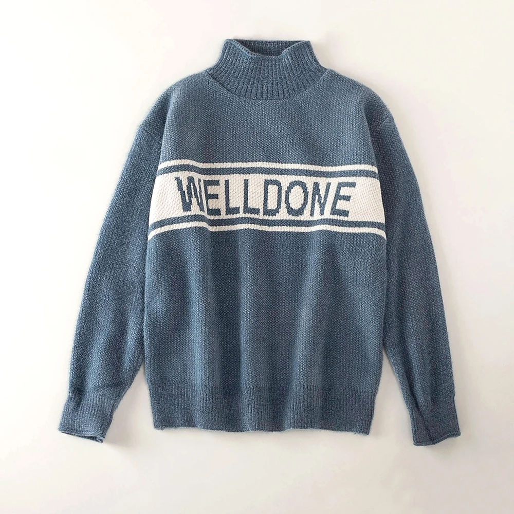

Winter 2019 Good Quality Letter Sweater Women Chenille Turtleneck Pullovers For Woman Warm Slim Offlice Lady Knitting Sweaters