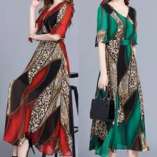 Женское модное летнее платье с v-образным вырезом длиной до колена с коротким рукавом с леопардовым принтом, женское платье Vestidos размера плюс M840