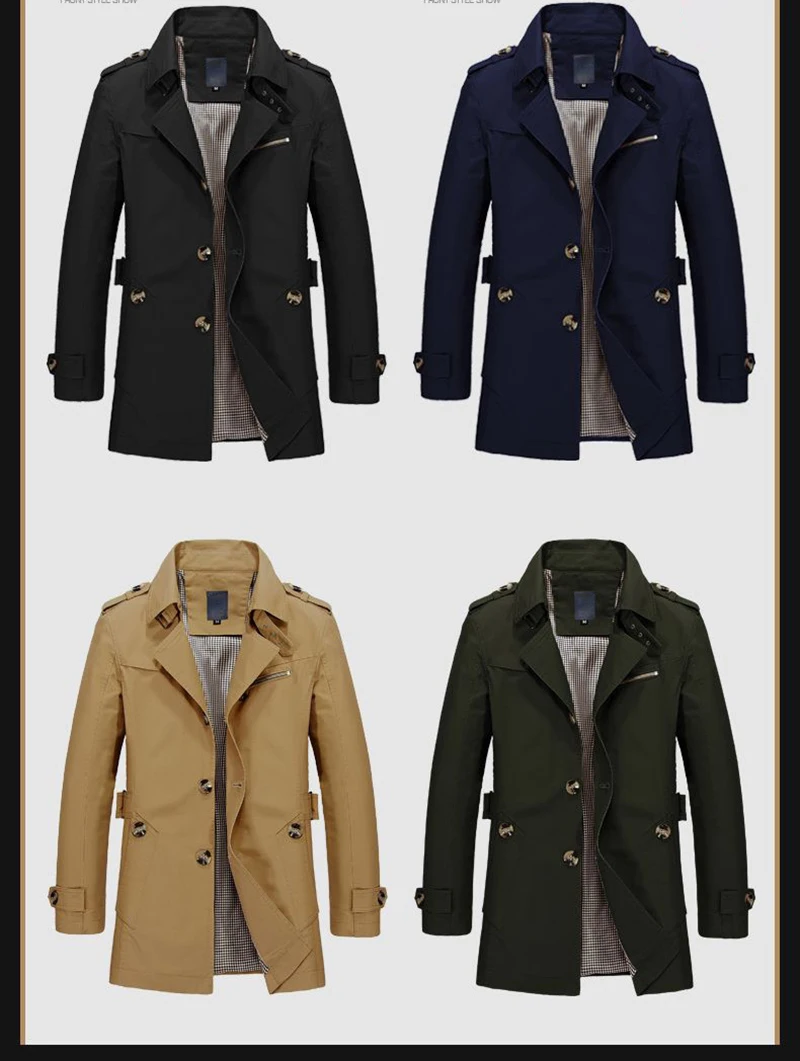 Куртка мужская мода дизайн пальто Slim Fit сплошной хлопок хаки одежда длинное пальто
