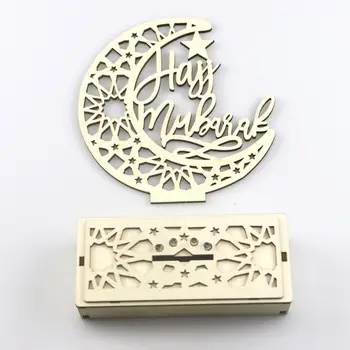 

Ramadan Eid Mubarak Decorations Wooden Moon Star Islam Hajj Mubarak LED Light Muslim Party Supplies