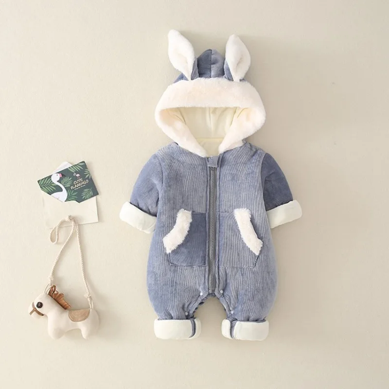 CROAL CHERIE  Newborn Baby Clothes Cute Rabbite Ear Baby Girls Romper Baby Warm Clothing  Warm Fur Fleece Romper For Baby Boys  (12)