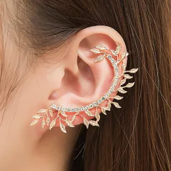 European and American Trendy Temperament Leaf Ear Clip, Noble Exaggerated Ear Hook, Super Bright Rhinestone Ear Clip