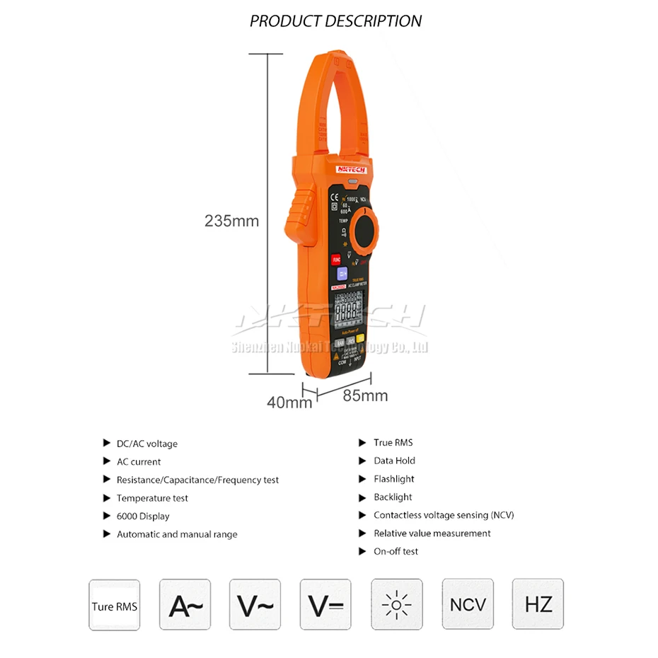NKTECH NK260D Тип RMS цифровой клещи температура переменного тока напряжение тока DCV 1000V сопротивление, частота емкость 35 мм челюсти