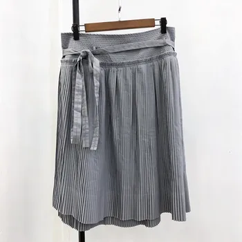 

Women's Cotton Wrap Knee-Length Skirt Pleated A-line High Waist Lace-up Simple Skirts 2020 New