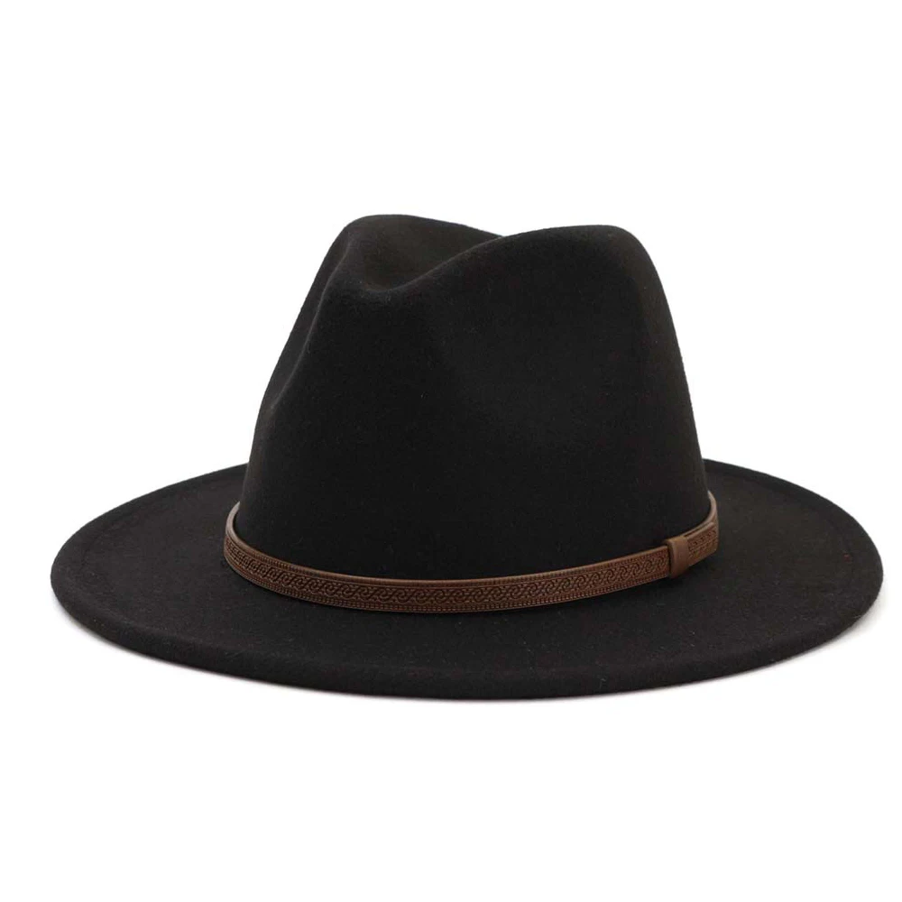 Унисекс Мужская Женская шляпа-федора с поясом широкая шляпа Панама шляпа уличная дорожная шляпа Поп шляпа - Цвет: Black