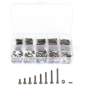 

320Pcs/M2 Hexagon Socket Screw 304 Stainless Steel Hexagon Socket Head Bolt Flat Washer Assembly