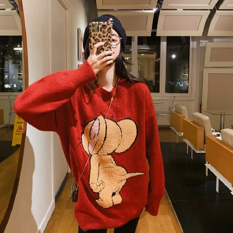 Зимний милый женский трикотажный свитер GRUIICEEN с мультяшной милой мышкой новинка