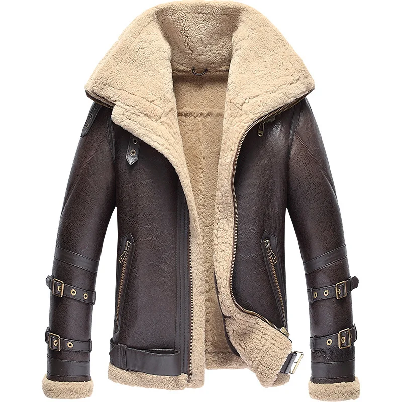 Мужское зимнее утепленное меховое кожаное пальто мужская куртка из овечьей кожи