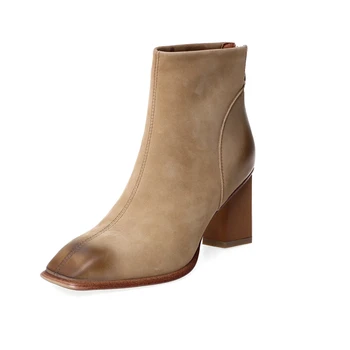 

Big Size Genuine Leather Ankle Boots for Women High Heel Zipper Autumn Winter Female Boots Quality Elegant Shoes Woman
