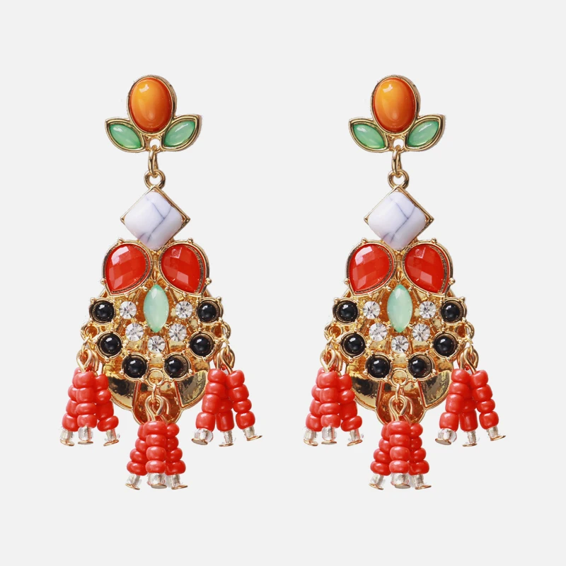 Hac1e890dcf6f4f4a89bd3eada95ddb4et - Ztech Red Pendant Za Earrings 2019 Handmade Resin Flower Crystal Beads Statement Bridal Earring Party Dangle Drop Earrings Gift