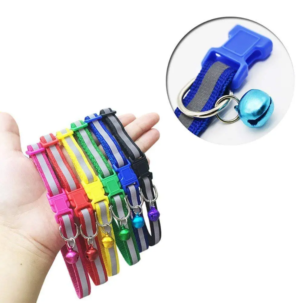 6Pcs Adjustable Pet Collar with Bell Cat Collars Reflective Nylon Strip Star Print Dot Design for Small Puppy Kitty Kitten