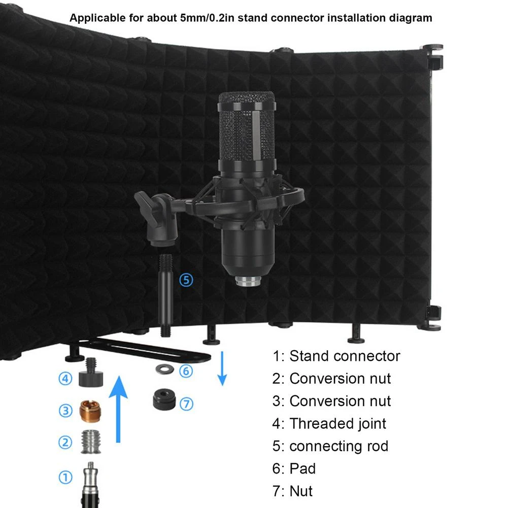 3/5 Panels Adjustable Microphone Isolation Shield Cover Wind Screen Pop Filter Foldable For Studio Mic Recording Soundproofing