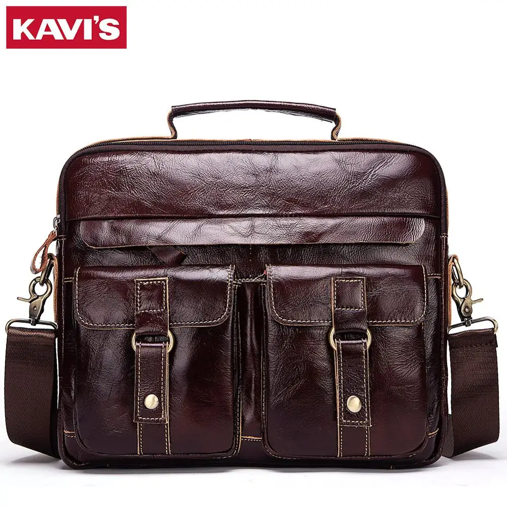 Мужской портфель KAVIS из 100% натуральной кожи мужская сумка для ноутбука Офисная