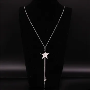 

2020 New Tassel Stainless Steel Star Necklace for Women Silver Color Long Necklaces Pendants Jewelry collares de moda N20186