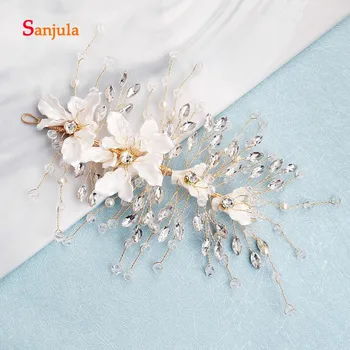 

Beauty Shell Flower Headband Jewelry for Women Accessories Crystals Beaded Gold Metal Wedding Headpiece H365