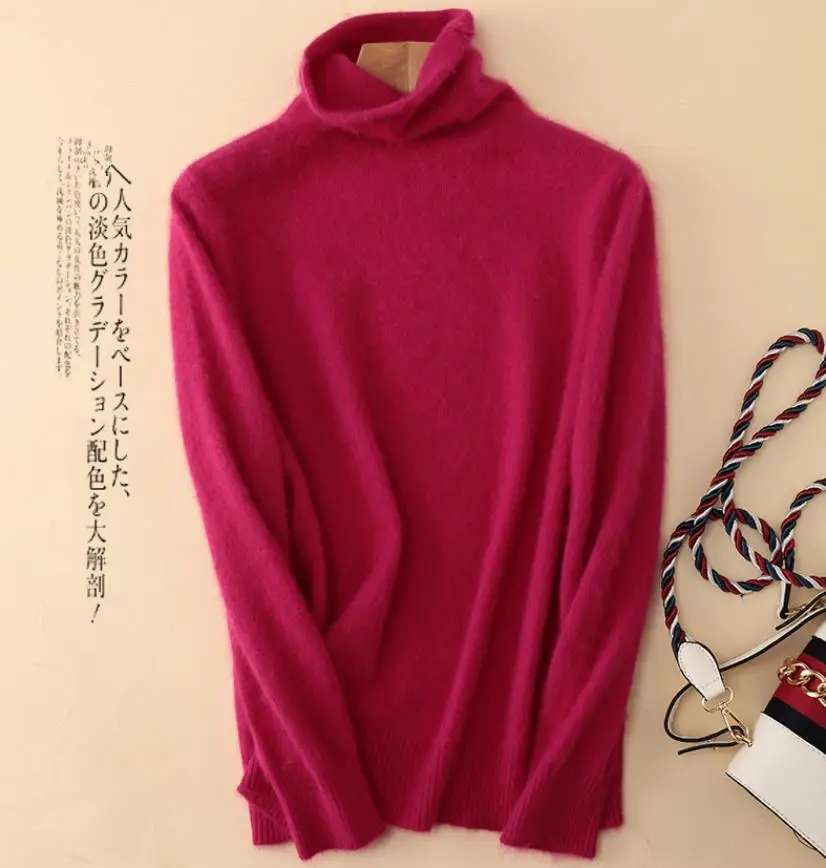 Супер Теплый норковый кашемировый мягкий меховой флисовый свитер с высоким воротом, женские пуловеры для осени и зимы, джемпер, модные брендовые джемпер F555 - Цвет: rose red