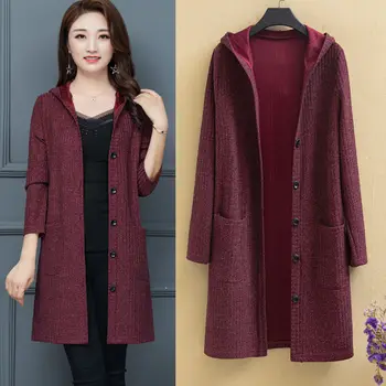 

Women New 2020 Autumn Winter Cardigans Sweater Coat Warm Loose Knitted Outerwear Female Long Cardigans Hooded Overcoats A125