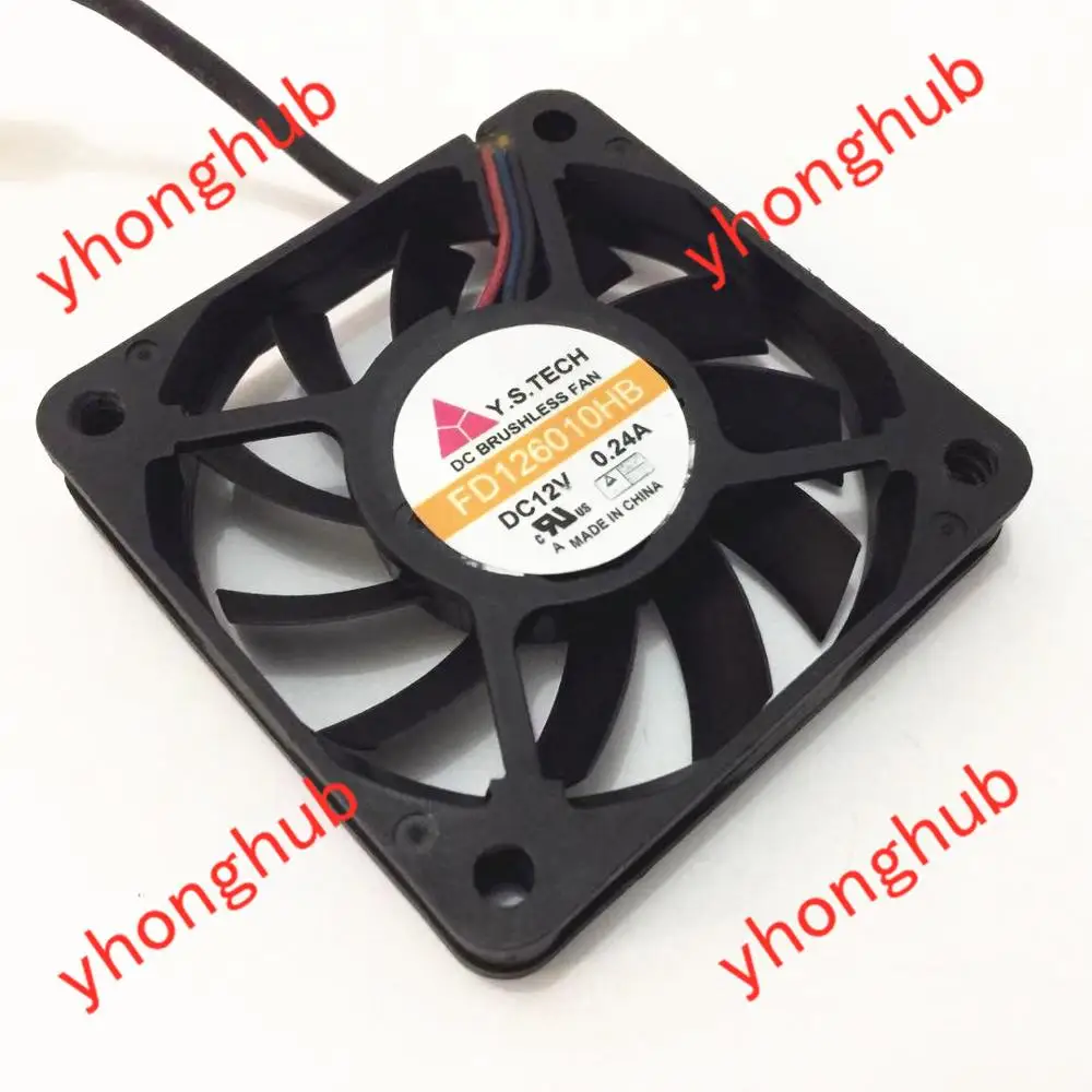 

Emacro For Y.S.TECH FD126010HB DC 12V 0.24A 3-wire 60X60X10mm Server Cooler Fan