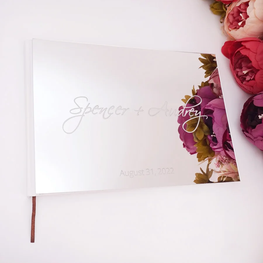 Horizontal Personalized Album Mirror White Blank Wedding Signature Guestbook Acrylic Sticker Check in Book 10x7 Inches