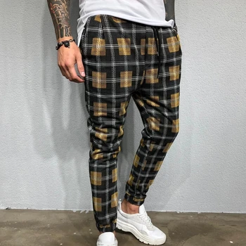 

Fashion Men's Long Casual Sport Pants Gym Slim Fit Trousers Plaid Running Joggers Gym Sweatpants Bottoms