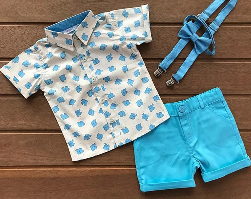 1-5years милый маленький слон Детский комплект 2 шт. комплект одежды для маленьких мальчиков рубашка с принтом с животными для мальчиков и шорты одежда для детей Комплекты для мальчиков