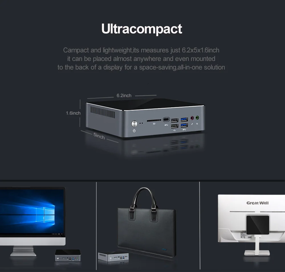 Chatreey Mini PC KC10 with Intel 10th Gen Core i5 10210U/i7 10510U, Windows 10 Pro, DDR4, Desktop Gaming Computer - Windows 11 Support. Description Image.
