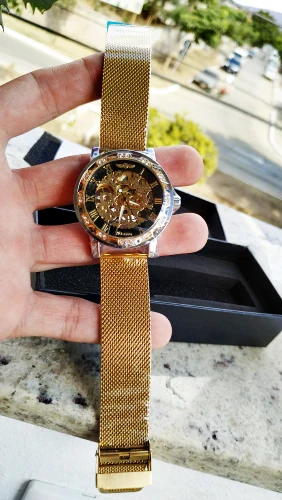 Winner Golden Watches Men Skeleton Mechanical Watch Crystal Mesh Slim Stainless Steel Band Top Brand Luxury Hand Wind Wristwatch