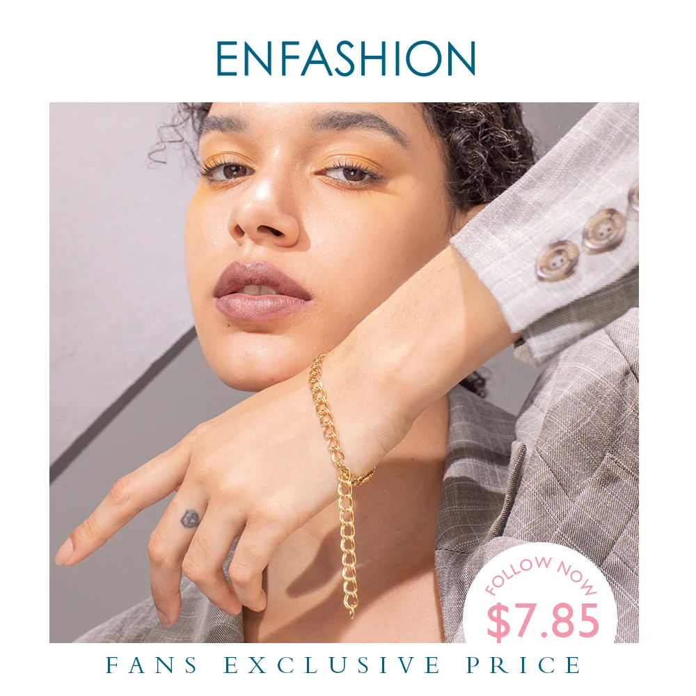 

ENFASHION Simple Link Chain Bracelet Female Gold Color Stainless Steel Double Circle Bracelets For Women Fashion Jewelry B192071