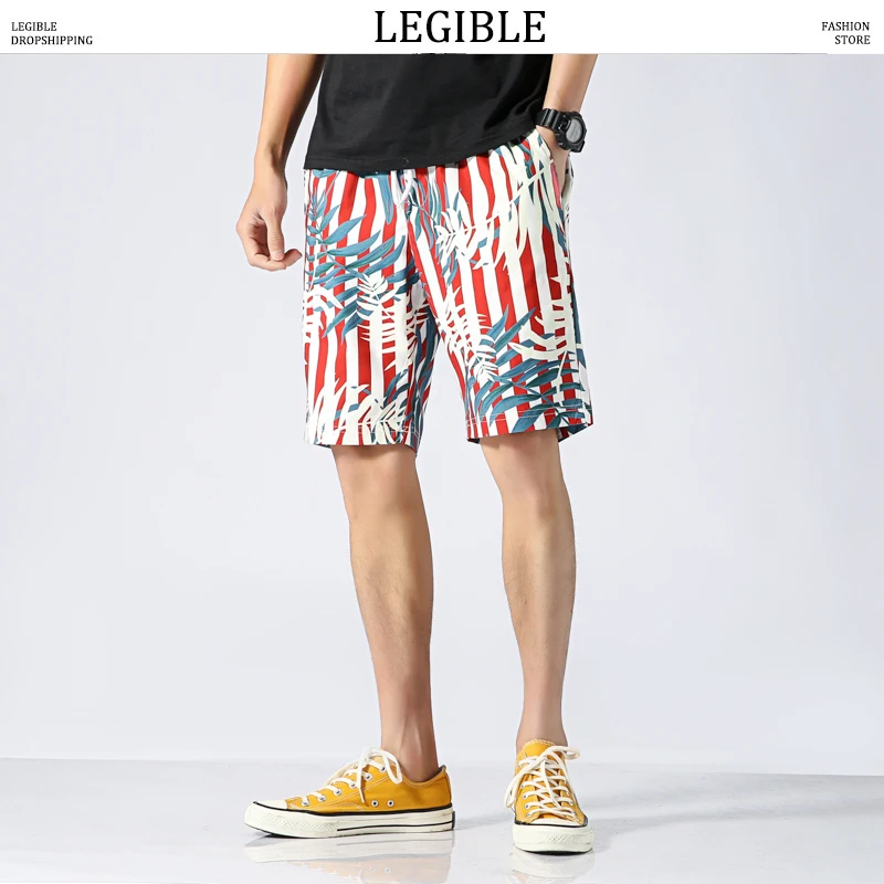 

LEGIBLE Board Shorts Men Summer Print Hawaii Short pants Men Loose Drawstring Casual Hip Hop anime shorts Pant
