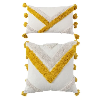 

2 Pcs Throw Pillow Covers Boho Modern Tribal Tufted Fringe Tassel Couch Cushion Case-30 X 50Cm & 45 X 45Cm