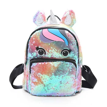 

1 PC Squined Unicorn Backpack Teenage Cartoon Unicorn Fashion Double Shoulder Bag Child School Backpack Women Travel Small Bag