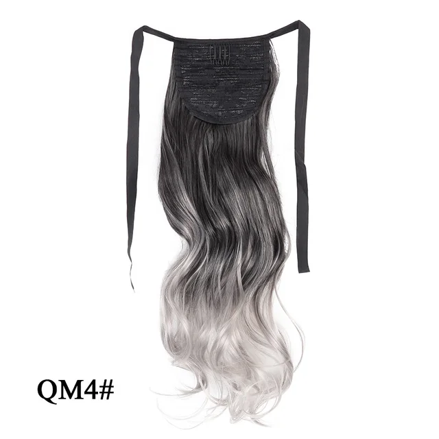 Leeons 20'' Synthetic Ponytail Hair pieces Heat Resistant Fiber Straight Ribbon Clip In Hair Extension 21 colors Brown Black qm4